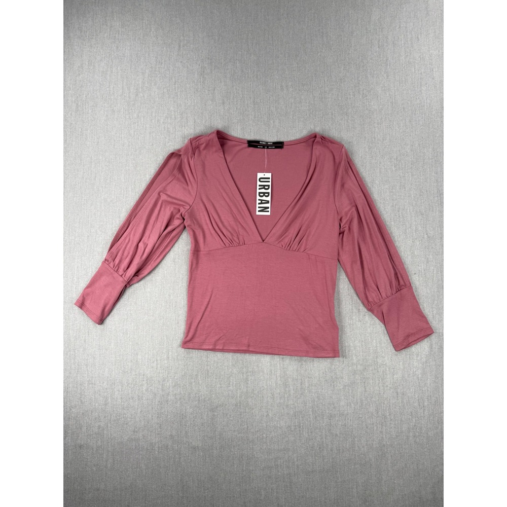 Silence + Noise Urban Outfitters V-Neck Split Sleeve Top Dusty Rose Large NWT